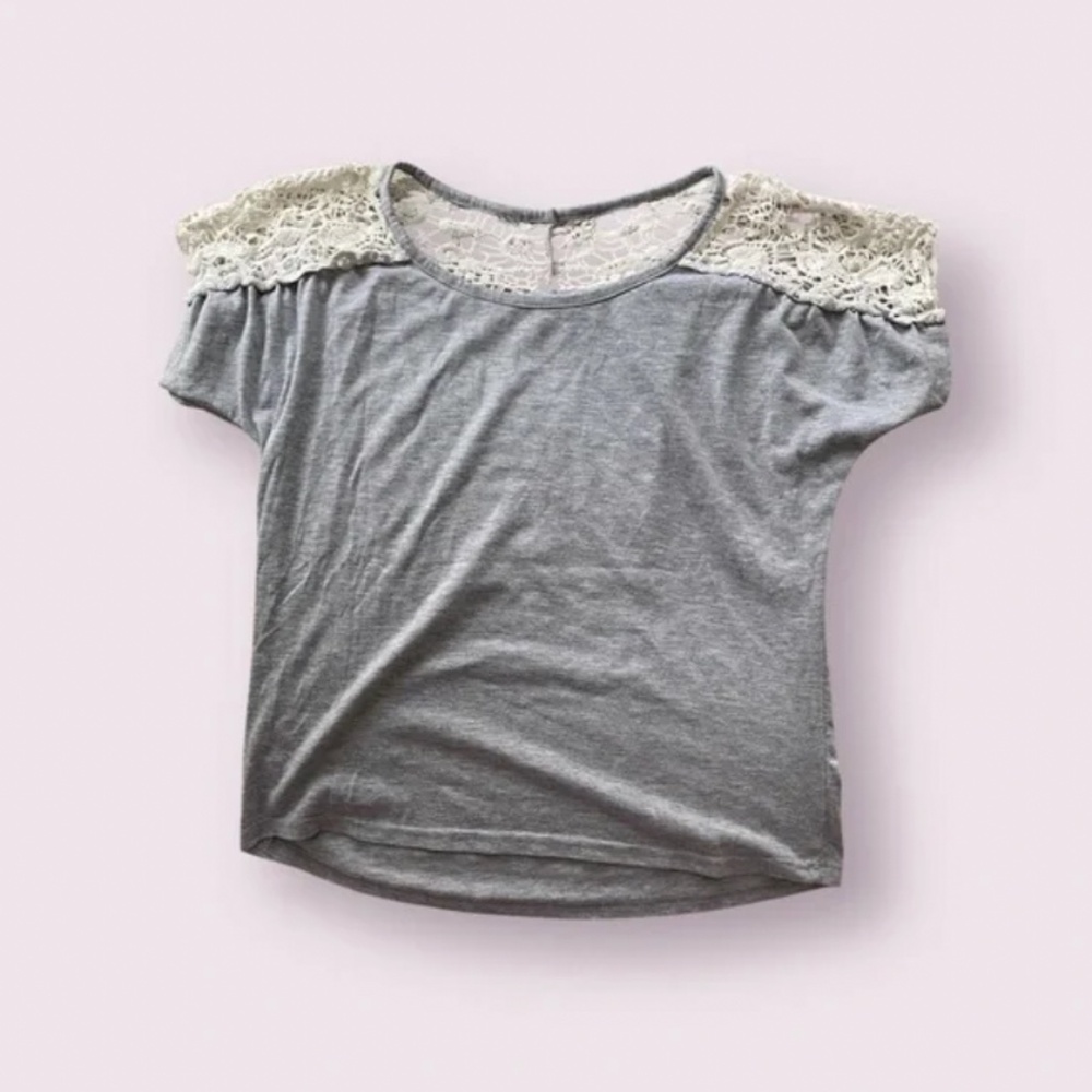 Gray Lace Shoulders Top